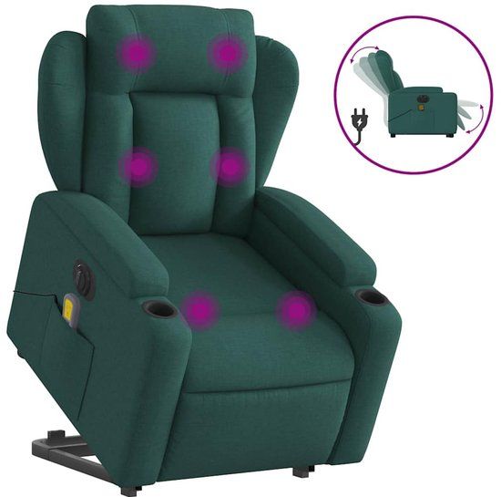 vidaXL Sta-op-massagestoel elektrisch verstelbaar stof donkergroen
