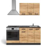 Vicco R-Line Cuisine pour une personne – 160 cm avec meuble haut four sans plan de travail Chêne doré/anthracite