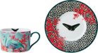 Mikasa x Sarah Arnett Kop en Schotel, Porseleinen Theekop & Schotel Set, Unieke Mok om cadeau te geven, Vlinder Print, 250ml - Vaatwasmachinebestendig