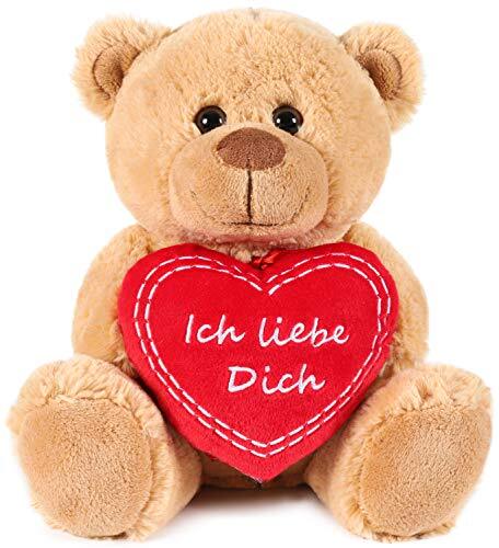 BRUBAKER Teddy Pluche Beer met Hart Rood - Ich liebe dich Duits - 25 cm - Teddybeer Pluche Teddy knuffel - Bruin