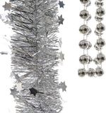 Decoris Kaemingk B.V. Kerstslingers - kralenslinger en folie slingers - 3x stuks - zilver