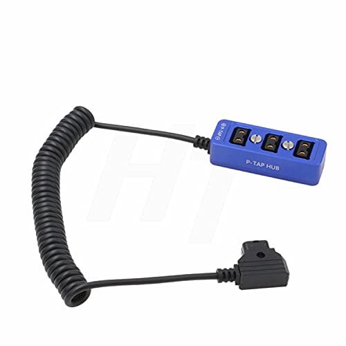 HangTon D-tap Triple Power Splitter Box, P-tap mannelijk naar vrouwelijk 3-poorts schroefbevestiging voor Ronin 2, V-mount batterij, ARRI Alexa RED Sony-camera (blauw en opgerold)