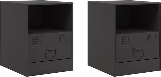 vidaXL Nachtkastjes - 2 stuks - 34,5x39x44 cm - Staal - Zwart