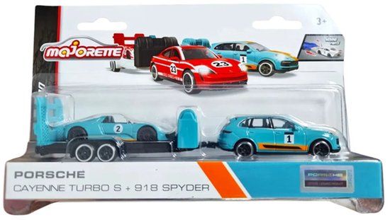 Majorette Porsche Cayenne Turbo S en 918 Spyder - Schaal 1:64 - Metaal - Blauw Aqua
