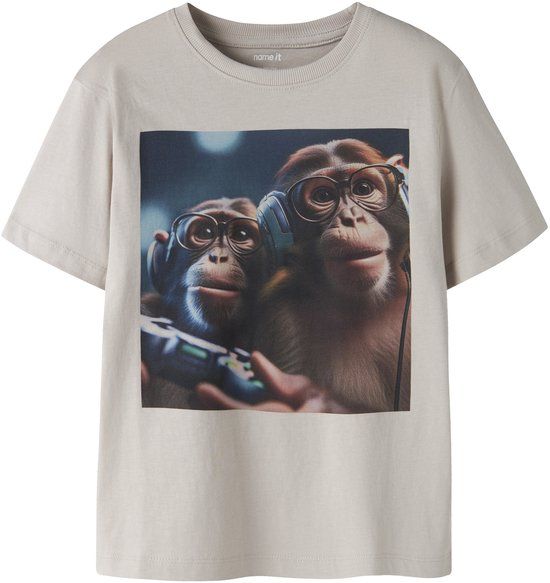 NAME IT NKMVOTO SS NREG TOP Jongens T-shirt Chateau Gray Katoen Ronde hals Printopdruk Maat 116