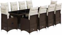 vidaXL 11-delige Bistroset met kussens, poly rattan, bruin