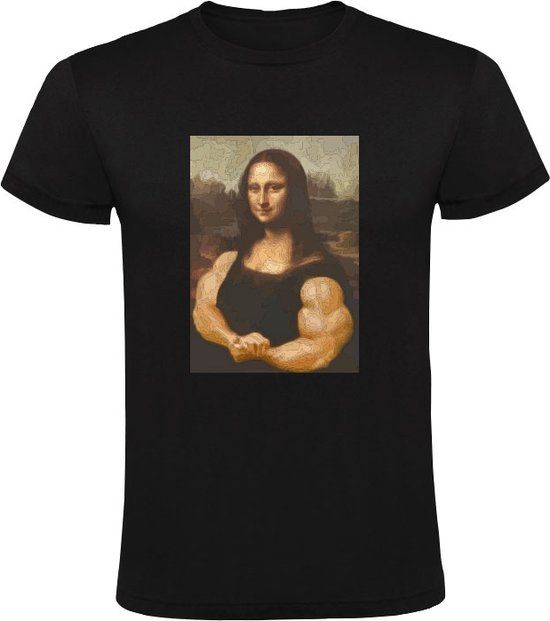Mona Lisa Portret Met Spierballen Heren T-shirt - Zwart - 3XL