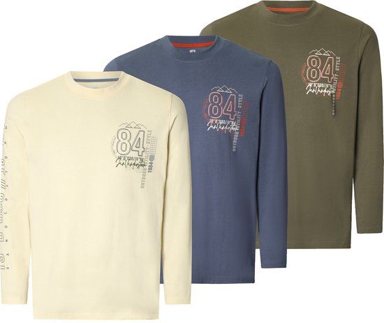 Jan Vanderstorm Heren 3-Pack Shirt Met Lange Mouwen - Olijfgroen - 68/70 - Plus Size