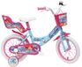 Vélo pour enfant, 14 pouces, bleu/fuchsia/blanc, avec panier et siège pour poupée