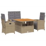 vidaXL 4-delige tuinset met kussens, beige, polyrotan