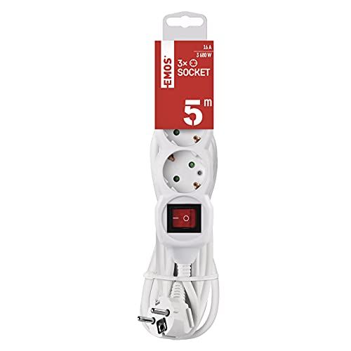 Emos P1325 R Stekkerdoos 3-voudig met schakelaar, 5 m kabel, wit
