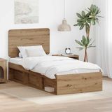 vidaXL Bedframe Artisanaal eiken 100 x 200 cm Massief grenenhout
