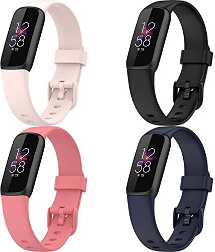 Chainfo Strap compatibel met Fitbit Luxe Watch Band, Replacement Adjustable Bracelet Silicone Sports Strap (4-Pack I)