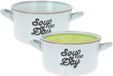 Excellent Houseware Bols à soupe/bols de service - 2x - porcelaine - 500ml - bleu clair - avec anse