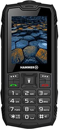 Hammer H Basalt, robuust, 1800 mAh, 2,4 inch, waterdicht (IP68), schokbestendig, zaklamp, dual-sim, bluetooth, mobiele telefoon met multitool-toetsen, zwart