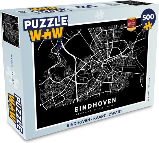 MuchoWow Puzzel Eindhoven - Kaart - Zwart - Legpuzzel - Puzzel 500 stukjes