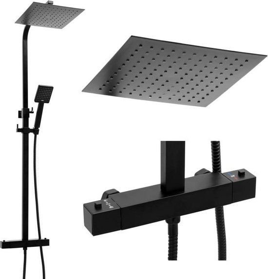 Viking Choice Doucheset Zwart met Regendouche 25cm & Thermostaatkraan - Energiebesparend