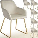tectake® Eetkamerstoel Jeane - Set van 6 - Fluweel Crème/Goud