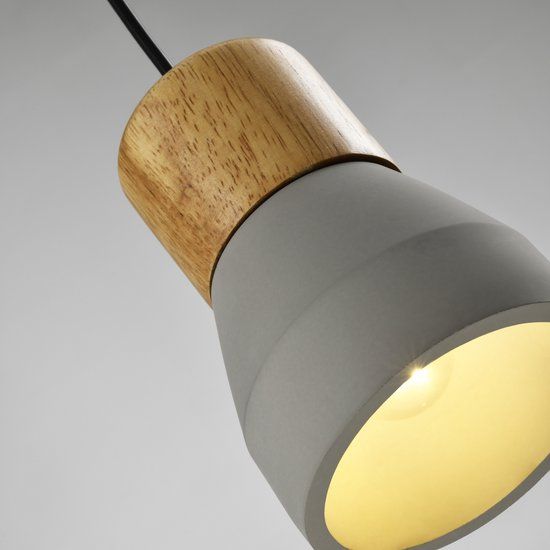 QUVIO Hanglamp landelijk - Beton, Hout, Metaal - Grijs - E27 Fitting - 1 Lichtpunt
