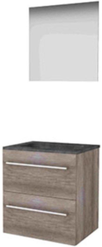 Basic Line Ultimate 46 Badkamermeubelset - 60 x 46 cm - Met Grepen - 2 Lades - Hardstenen Wastafel - 1 Kraangat - Spiegel met Indirecte LED Verlichting - Scotch Oak