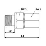 Riegler EGE1215LST Instelbare rechte schroefverbinding, G 1/2 a., buisbuiten-Ø 15 mm, PN 315, SW1 27, SW2 27, verzinkt staal