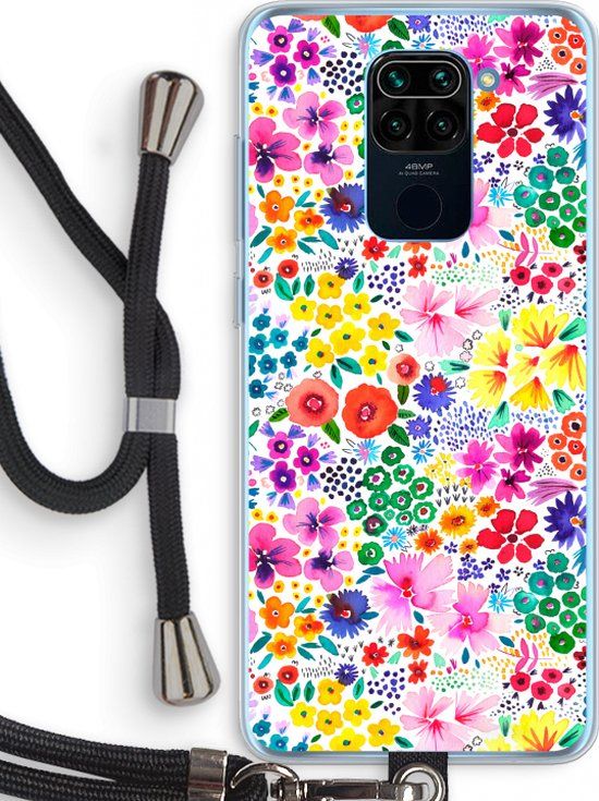 Case Company® - Xiaomi Redmi Note 9 Case with Cord - Little Flowers - Black Cord - Back Cover