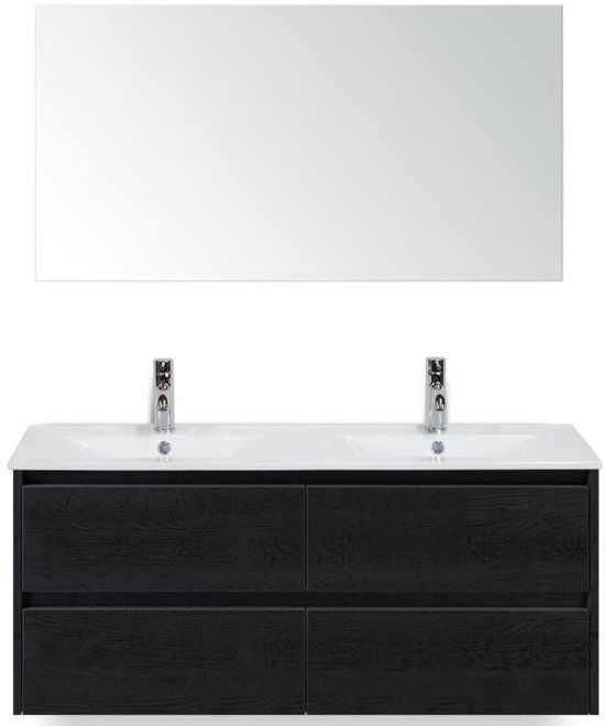BES LED Dante Badmeubelset 120 cm - Black Oak - Keramische Wastafel Wit Enjoy met Spiegel