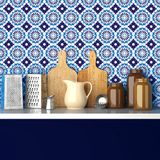 Ambiance Sticker Zelfklevende tegelmuurstickers voor keuken en badkamer - 24 cementtegelstickers, Azulejos Palermo-stijl - 24 stickers, 15x15 cm