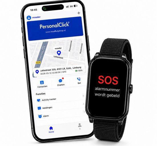 PersonalClick Alarm Horloge Ouderen - Zilver - Valdetectie - GPS - Waterdicht - Geen Abonnement