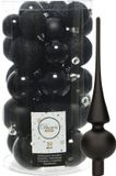 Decoris Kerstballen 31 stuks - Zwart - Kunststof - Mat/Glans/Glitter Mix