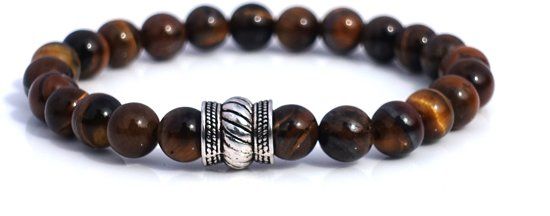 FortunaBeads Bali Basic Bruin Tijger Oog Armband - Heren - Natuursteen - Medium 18cm