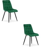 LEOBERT Set van 2 eetkamerstoelen SPLIT – Fluweel groen – Zwarte metalen poten – Modern design