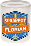 Bellatio Decorations Kinder spaarpot met naam - Florian - keramiek - met dop - wit
