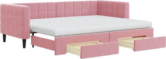 vidaXL Slaapbank met onderschuifbed en lades 80x200 cm fluweel roze