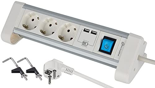 Electraline 62563 Stekkerdoos 3-voudig Aluminium Bureau + 2 USB 2,4A - Wit