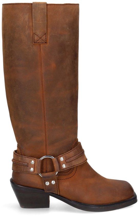 Sacha - Dames - Bruine leren biker boots - Maat 36