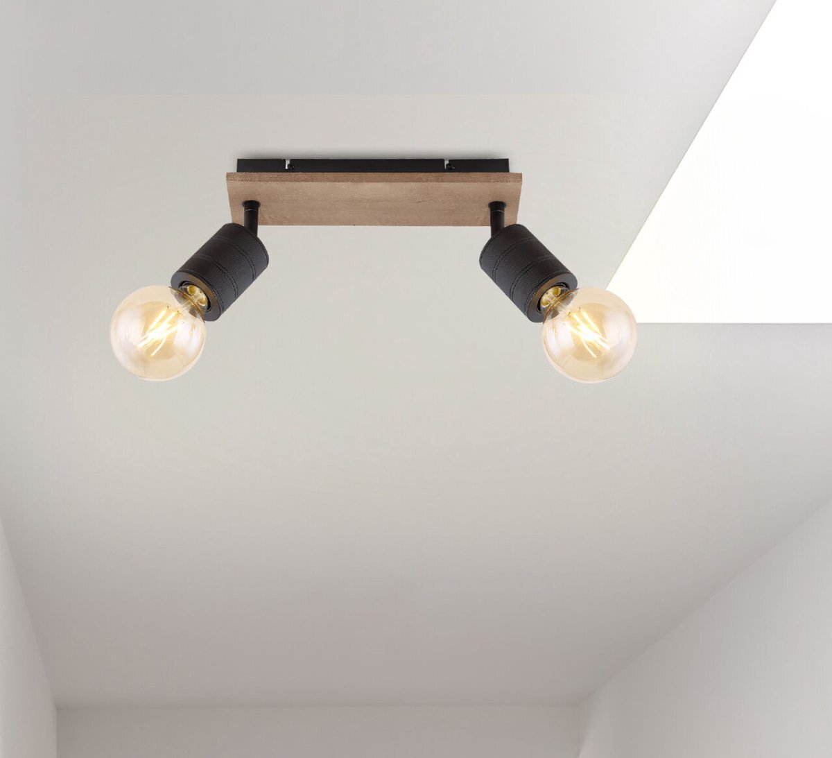 Globo Plafondlamp 2-lichts met zwartmatte spots | E27 | Zwart | Bruin | Plafondspots | Binnen | Industrieel