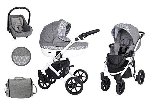 Lux4Kids Kinderwagen 3in1 2in1 Isofix kinderwagen set + accessoires Kleurselectie Mila Black van ChillyKids Magic Grey White 014 3in1 (inclusief autostoeltje)