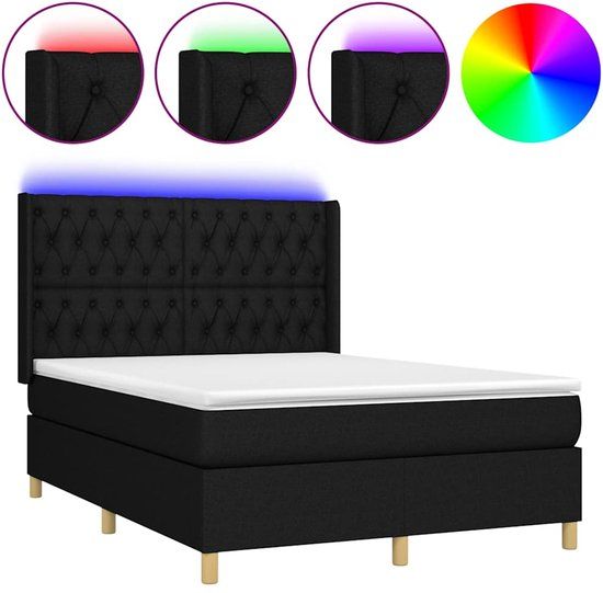 vidaXL Boxspring met matras en LED stof zwart 140x190 cm