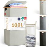 Blumtal Wasmand 100L - Wasmand met uitneembare waszak - Smalle wasmand - Flesverzamelaar - Wasmand met deksel - Beige