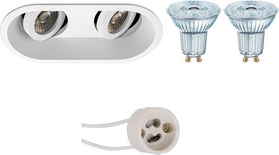 Osram Voordeelset - LED Spot Set - Parathom PAR16 927 36D - Pragmi Zano Pro - GU10 Fitting - Dimbaar - Inbouw Ovaal Dubbel - Mat Wit - 5.5W - Warm Wit 2700K - Kantelbaar - 185x93mm