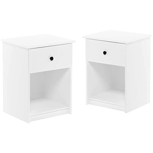 Furinno Lucca bijzettafel, bijzettafel, nachtkastje met één lade, set van 2 stuks, wit