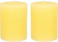 Bougie conique/bougie cylindrique - 2x - jaune - 7 x 9 cm - modèle rustique moyen