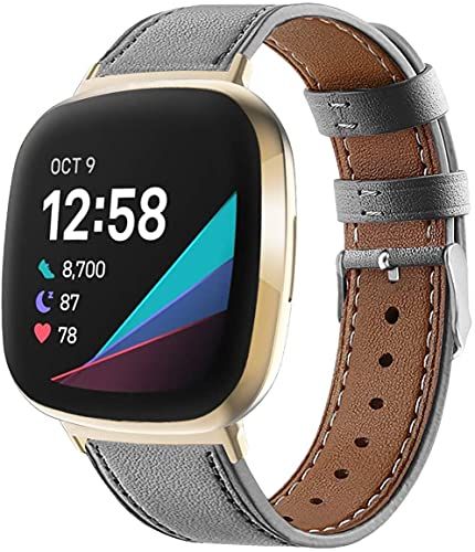 Classicase Leather Band compatibel met Fitbit Versa 3 / Fitbit Sense, Genuine Leather Watches Strap (Pattern 2)