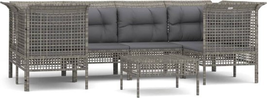 vidaXL 7-delige Loungeset met kussens poly rattan grijs