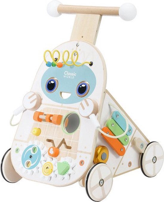 Classic World Baby Robot Houten Activiteitenwandelaar voor 12 maanden + | Push Along Speelgoed met kleurrijk Activiteitscentrum voor jongens en meisjes | Educatieve Houten Activiteitenwandelaar