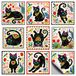 Stickers décoratifs pour carrelage représentant un chat noir et un motif floral