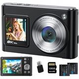 SZSMART DC325 8K 96 MP appareil photo numérique – Double écran, wifi, autofocus, 60 filtres, pour vloggers + carte mémoire 128 Go + 2 batteries