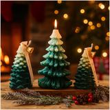 MMOBIEL Set van 3 Kaarsen Kerstboom - Handgemaakte Soja Wax Geurkaarsen - Jeneverbes & Lavendel - Groen