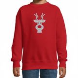 Bellatio Decorations Kerstsweater voor kinderen - Rood - Zilveren Rendier - Glitter Bedrukking - 170/176